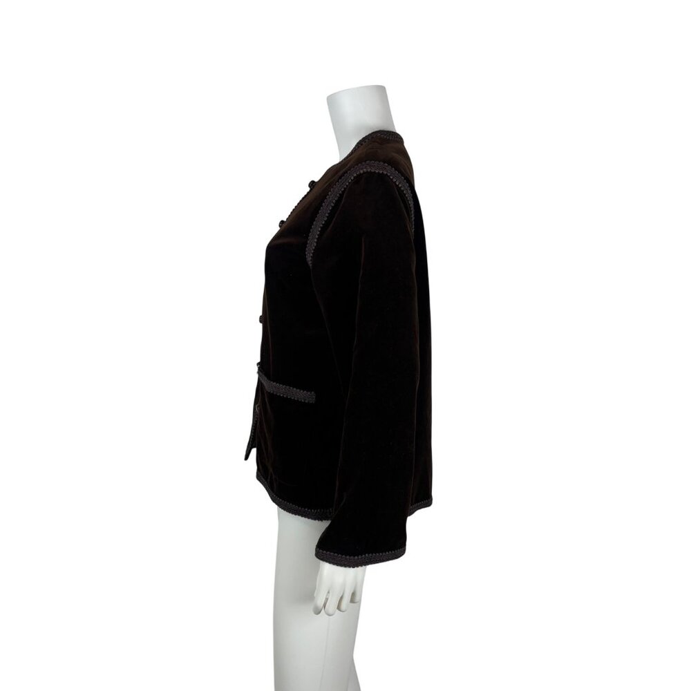 Vintage 70s Velvet Blazer Womens Large Brown Braided Trim Button Down Suit Jacke - Picture 8 of 12